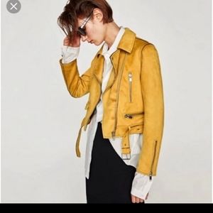NWOT Zara Mustard Suede Motorcycle Jacket